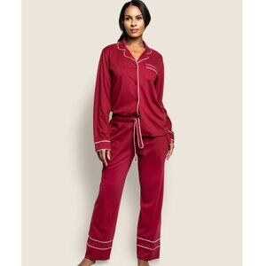 Petite Plume Women's Pima Astaire Pajama Set Bordeaux Size Medium Long Sleeve
